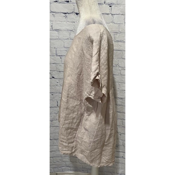 Terzo Millennio Italy Cream Short Sleeve Linen Hi-low Top Button Back Size Large - Picture 3 of 8